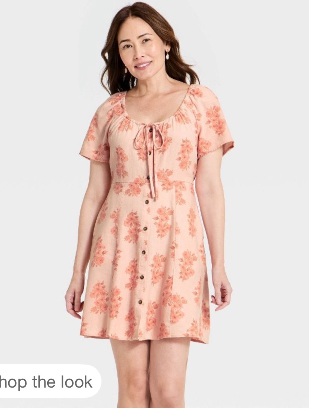 Universal Thread Peach Floral Button-Front Mini Dress